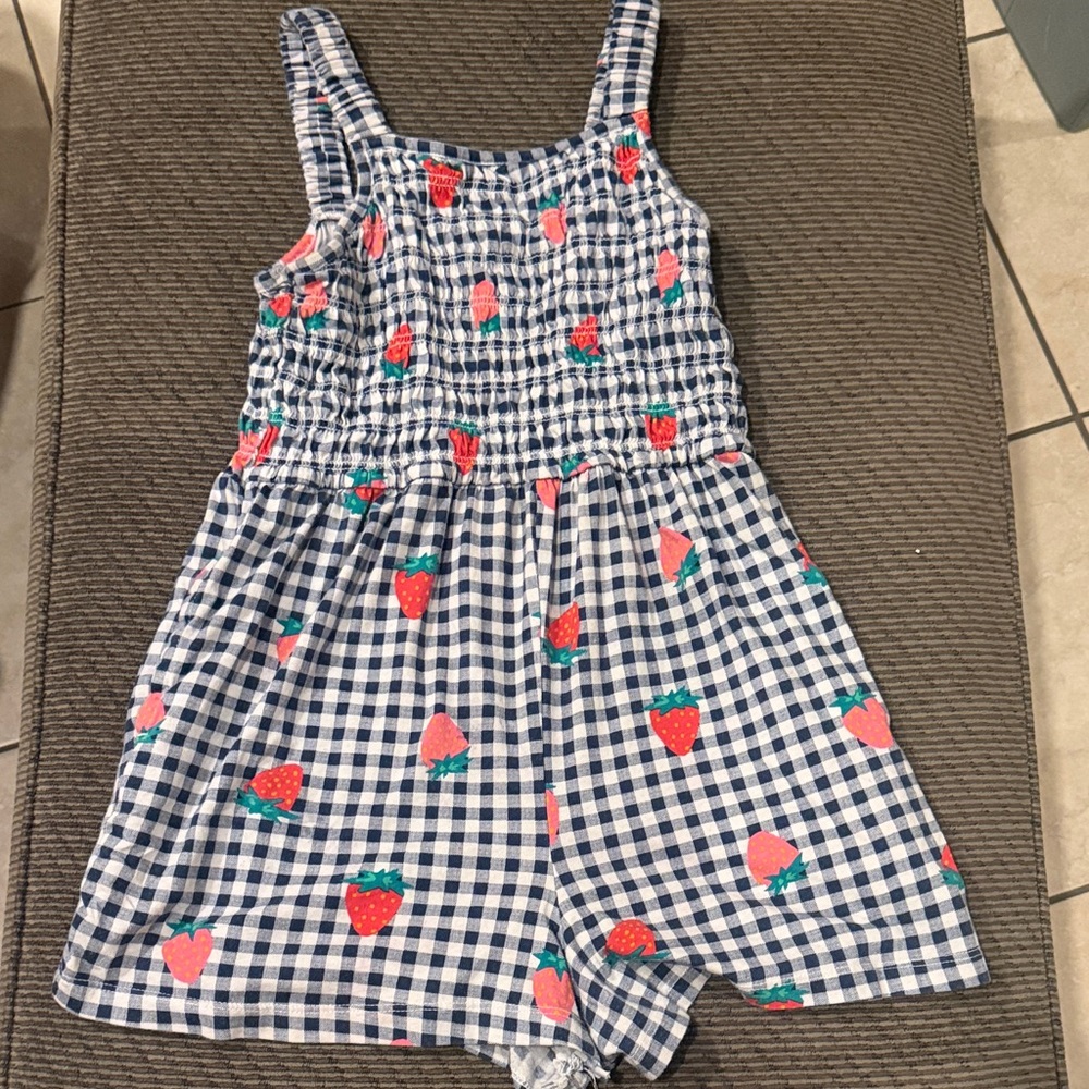 Kids Gingham Strawberry Print Romper